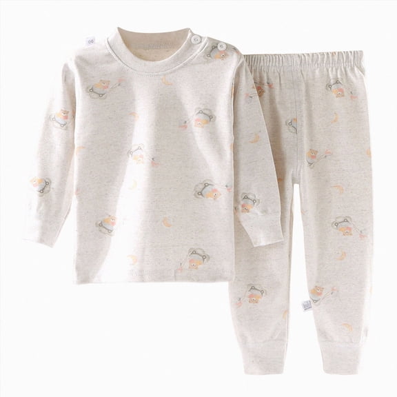 TOWED22 Toddler Boy Outfits 2 Piece Set Long Sleeve Cute Print Round Neck Cotton Sweatshirt Fleece Pants Casual Fall Winter Clothes(Beige,5-6 Y)