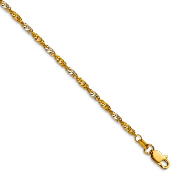 14k Yellow Gold With Rhodium 1.9mm Singapore Chain Necklace 20 Inch Chain Necklace for Women and Men