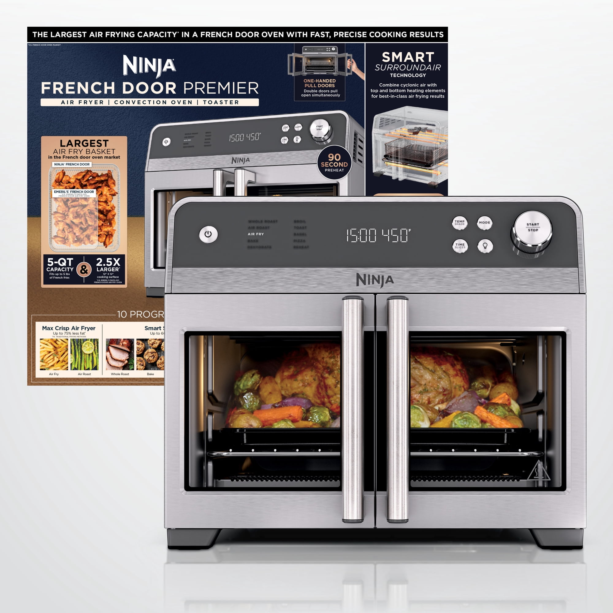 Ninja French Door 10-in-1 Countertop Oven, with Smart Surroundair Technology and Air Fry Function, Dishwasher Safe, 7 Pieces, FO101 Gray