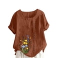 thumbnail image 4 of HOMBOM Shirts for Women Spring Ruffle Sleeve Plus Size 3/4 Sleeve Crewneck Dressy Casual Coffee Womens Blouse Cotton Linen, 4 of 4