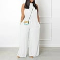 thumbnail image 2 of Plus Size Jumpsuits for Women Dressy Linen Wide Leg Jumpsuit Solid Color Sexy Sleeveless Halter Top Mock Neck Overalls White XXL, 2 of 5