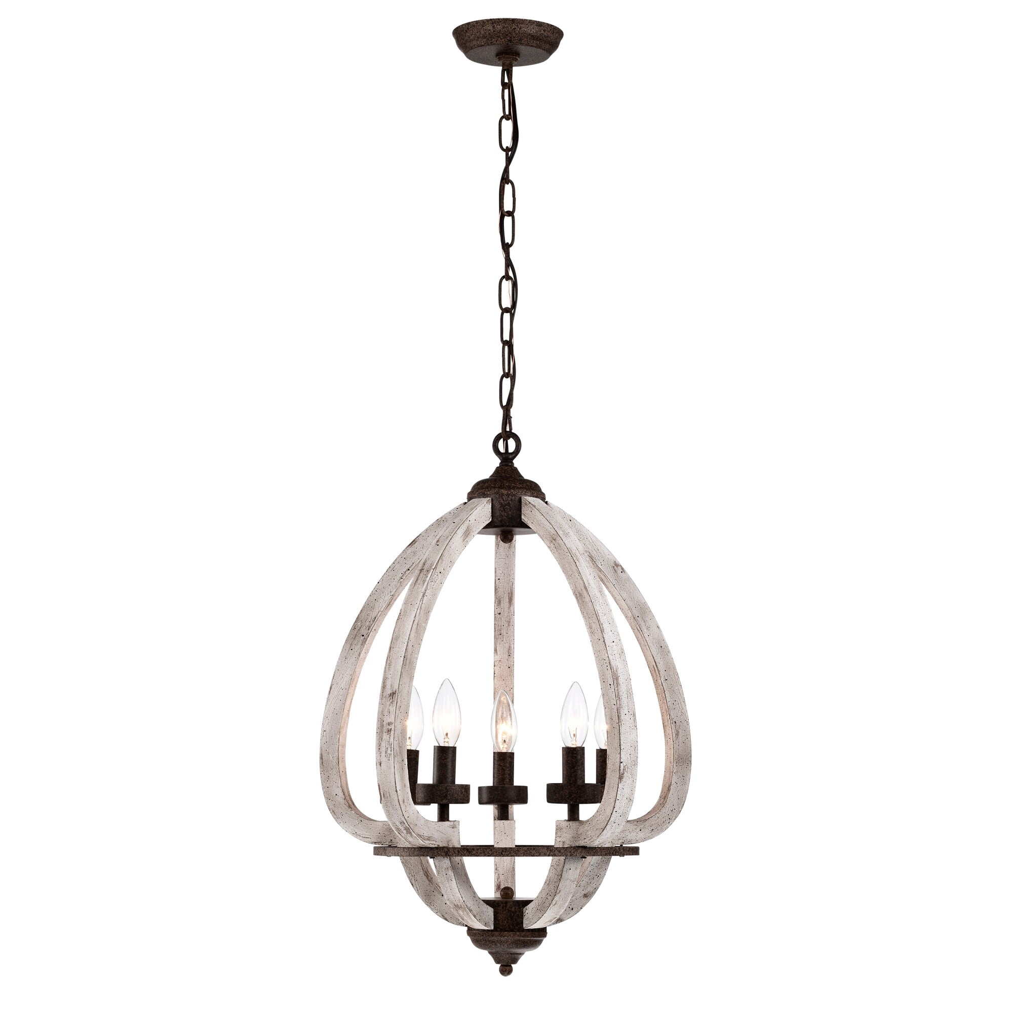 Nelly 18 in. 5-Light Indoor Rustic Brown and Weathered White Finish Chandelier with Light Kit