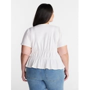 Terra & Sky Women’s Plus Femme V Neck Smocked Top with Short Flutter Sleeves, Sizes 0X-5X