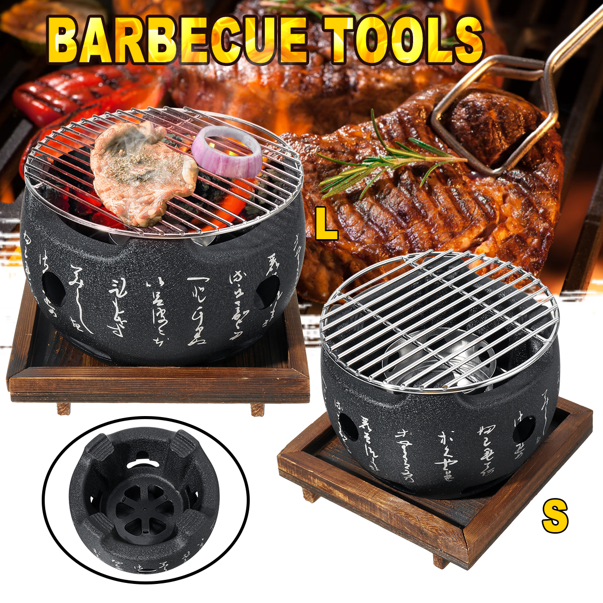 Japanese Style BBQ Grill Charcoal Grill Aluminium Alloy Portable Barbecue Tools - image 3 of 15