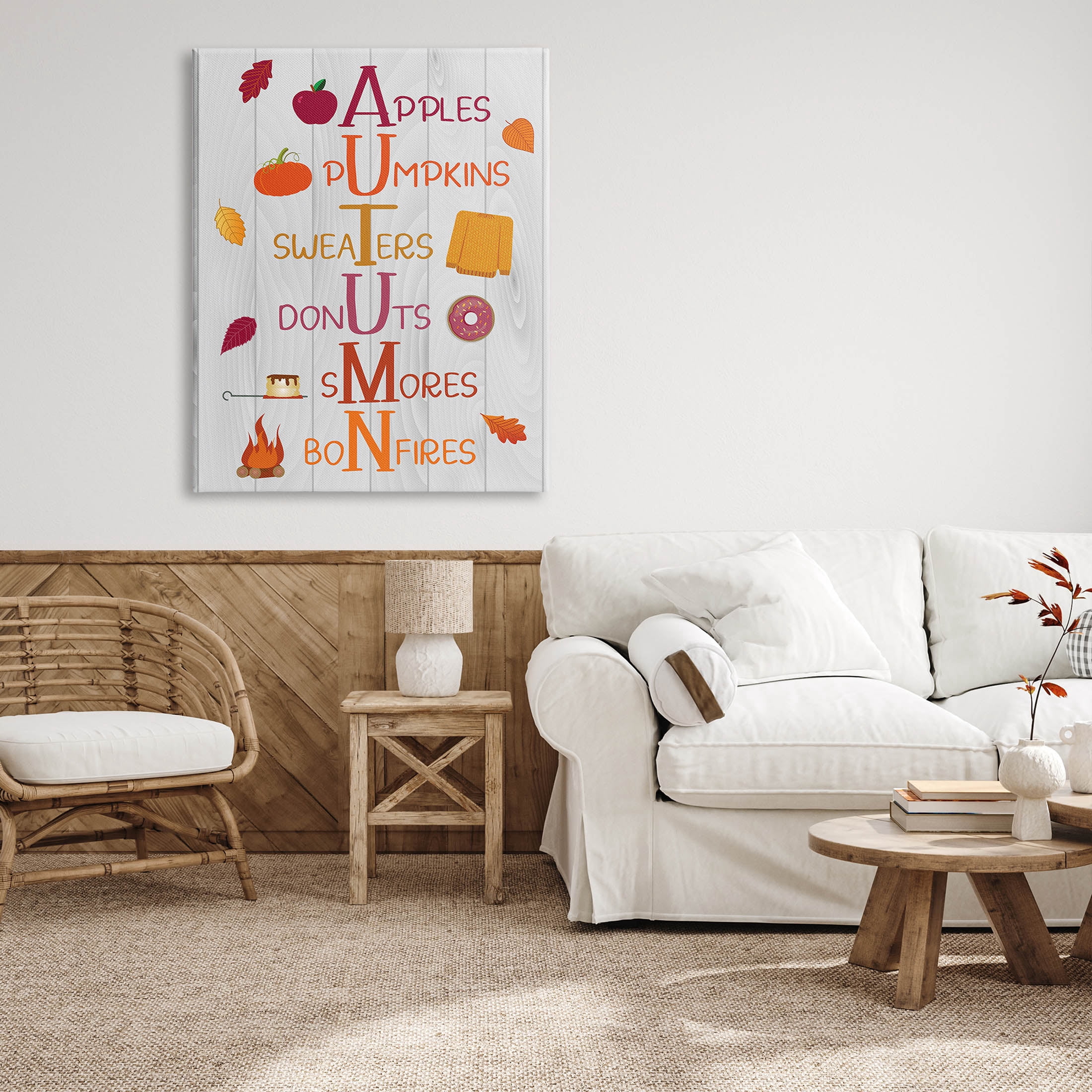 Autumn Letters Seasonal Words Holiday Graphic Art Gallery Wrapped Canvas Print Wall Art