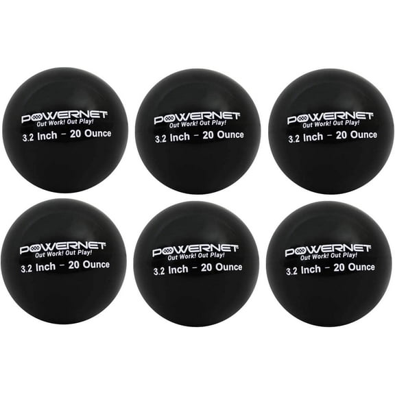 PowerNet 3.2" 6 Pack Weighted Training Balls for Hitting Batting, Build Strength & Muscle, Improve Technique, Training Equipment for Throwing, Softball Size (20 oz - Black)