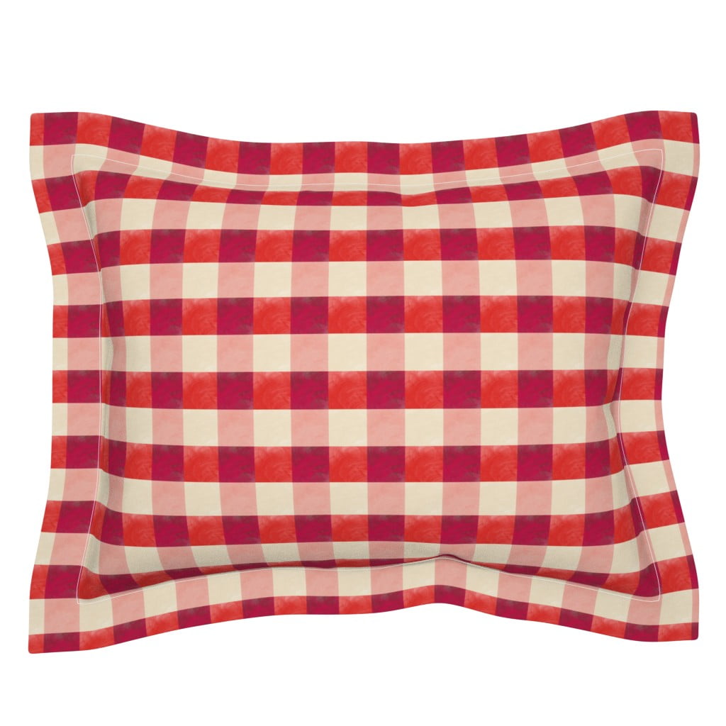 Gingham Red Watercolor Checker Patterned Pillow Sham by Roostery