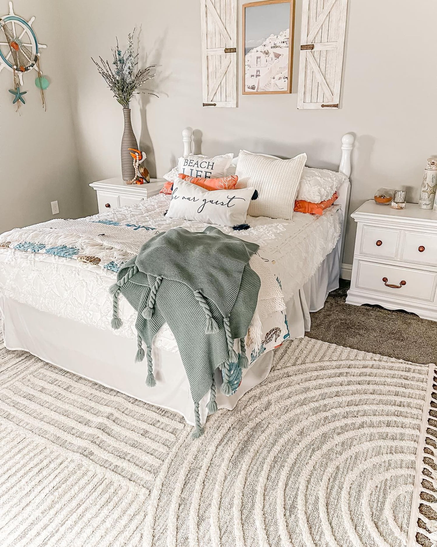 Lush Decor Coastal Reef Feather Quilt Blue/Coral 7Pc Set Full/Queen