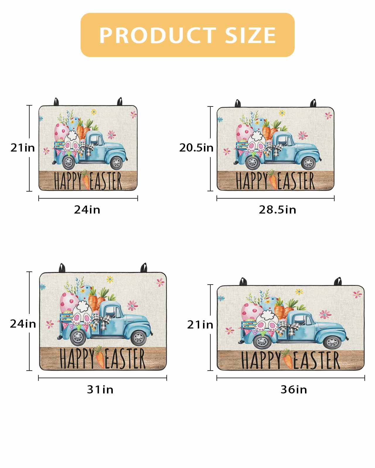 Large Induction Cooktop Protector Mat Easter Stove Top Covers for Electric Stove, Blue Truck Eggs Bunny Vintage Art Decorative Stove Burner Cover Mats, Glass Top Stove Cover