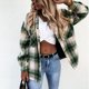 thumbnail image 3 of Chaqueta Blusas de otoño para mujer, camisa a cuadros informal con cuello de solapa, atuendo diario de estilo Vintage Ygjytge Verde T XXL para Mujer, 3 of 5
