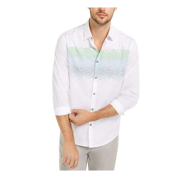 Alfani Men's Classic-Fit Abstract-Stripe Shirt White Size Medium