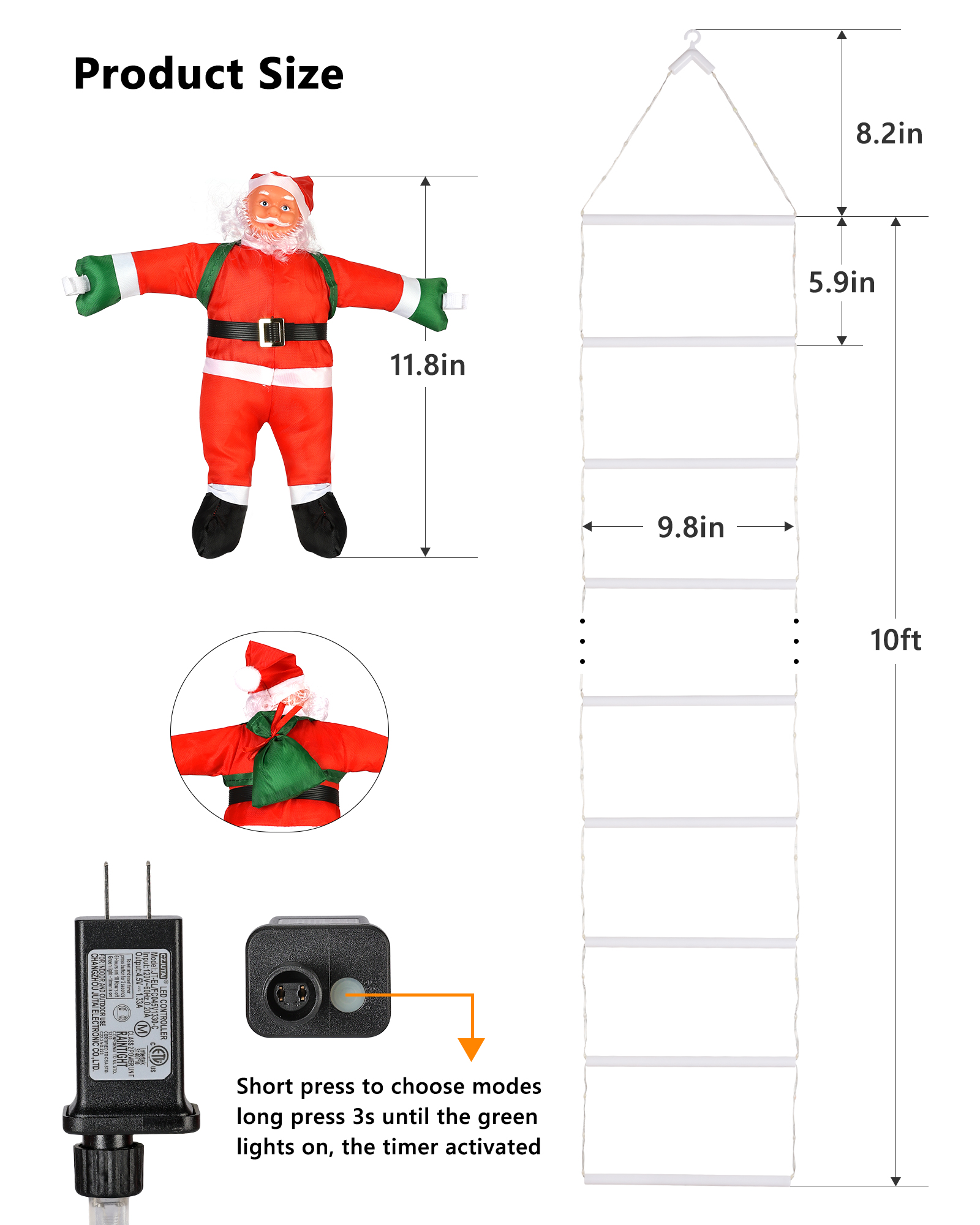 Toodour 10ft LED Christmas Ladder Lights Multicolor photo 5