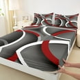 thumbnail image 3 of Manfei Vintage Geometric Stripe Twin Sheet Sets,Modern Abstract Art Twin Fitted Sheet,Red Gray White Flat Sheet For Men Women,Super Cozy Room Decor,3 Pieces, 3 of 7