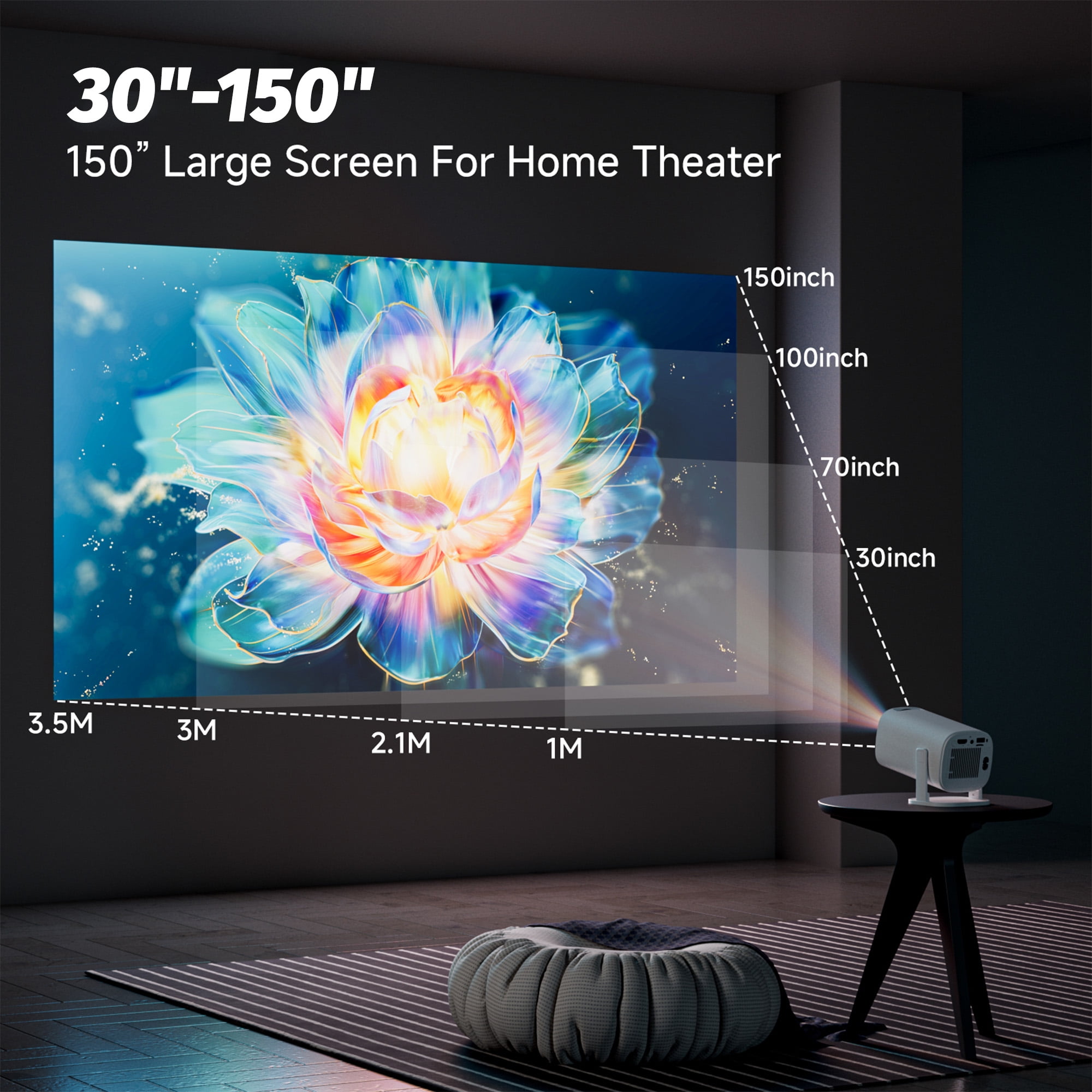 BDQ Smart 4K Mini Projector with Android 11, WiFi 6 & BT 5.0, Auto Keystone, 180° Rotatable, Portable Outdoor Movie Projector