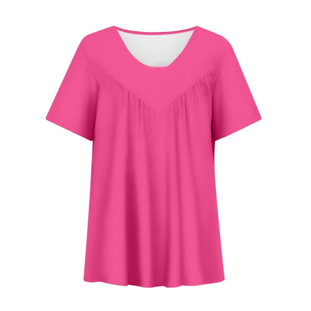 Timegard Hauts Grande Taille pour Femmes Manches Courtes Col Rond Froncé Confortable Décontracté Ample Blouse Tee Basique