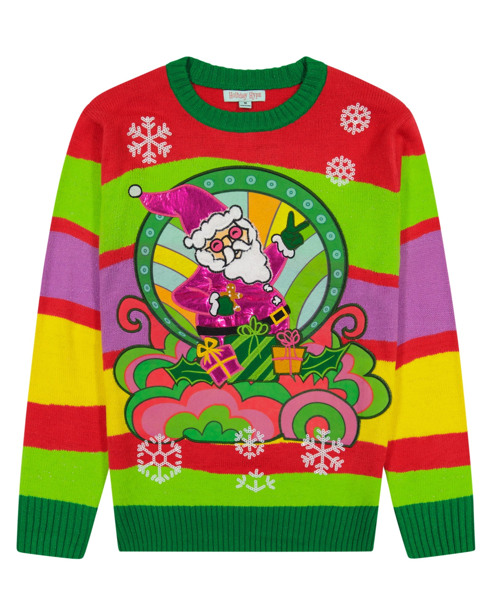 Holiday Hype Men's Festive Ugly Christmas Holiday Pull Over Sweater, 80s  Roller Skate Raptor, Large 