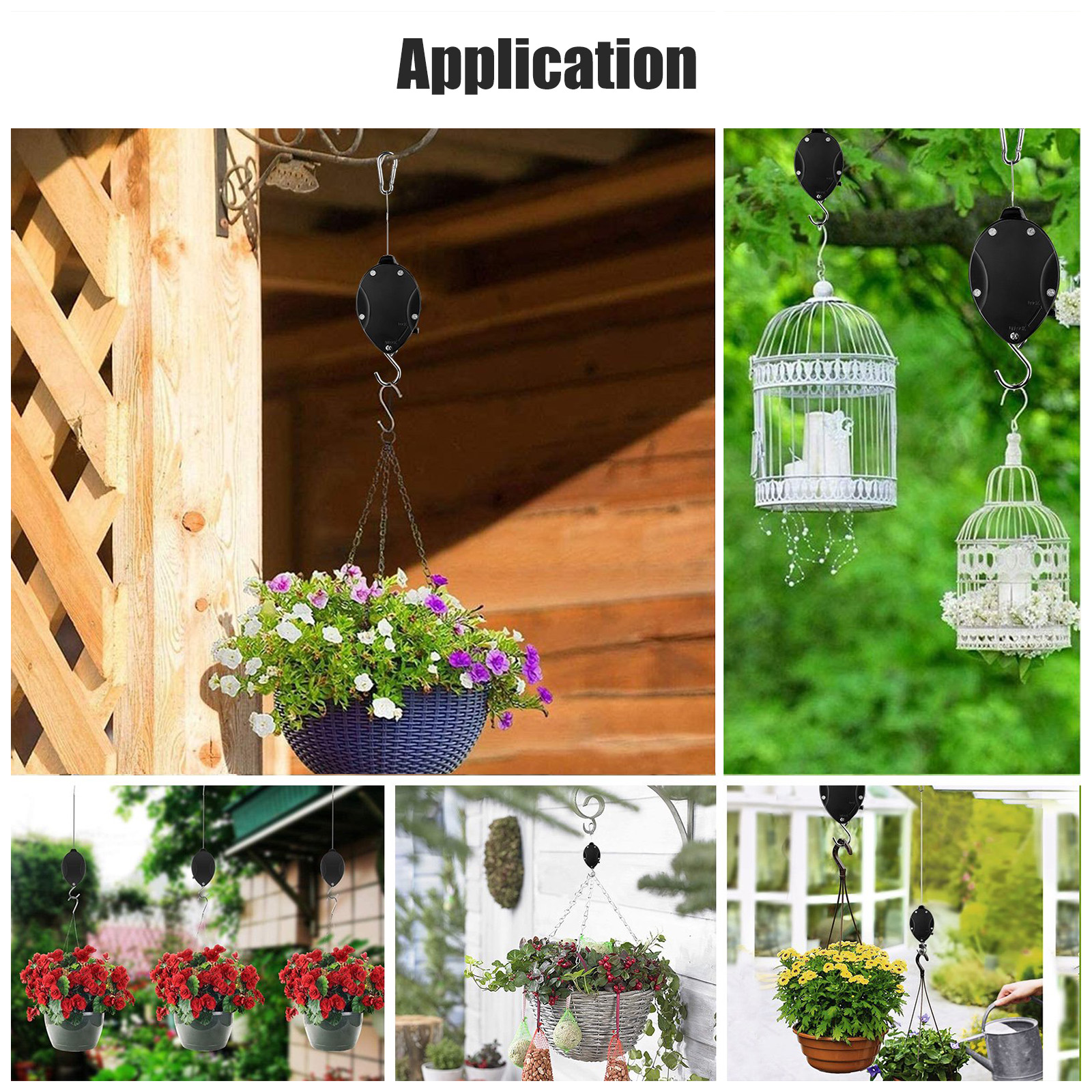 2pcs Retractable Plant Pulley with Locking, TSV Adjustable Plant Hanger Hook, Easy Watering for Hanging Plants, Garden Flower Baskets, Pots and Bird Feeders, Plastic, Black - image 5 of 9