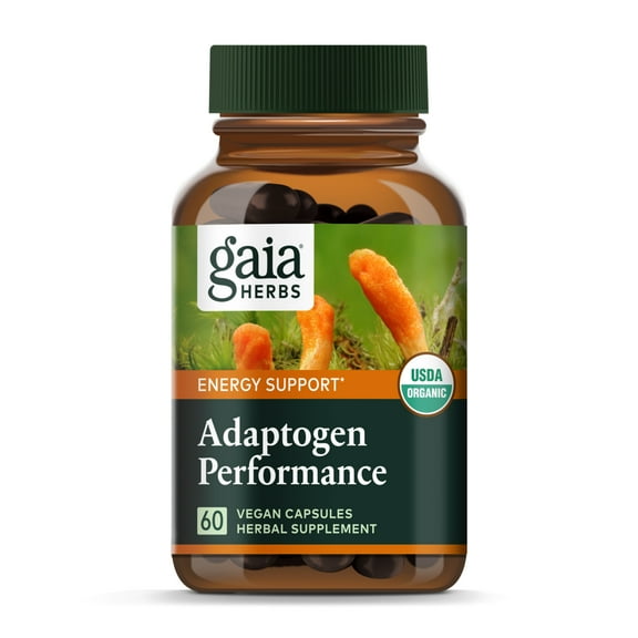 Gaia Herbs Adaptogen Performance, Energy Support, Organic Ashwagandha, Ginger Root, Cordyceps, Vegan Powder Capsules, 60 Count