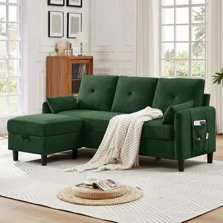 Jarenie Convertible Sectional Sofa, Small L Shaped 3-Seat Couch with Reversible Chaise, Modern Linen Sofas Couches for Living Room, Apartment and Small Space