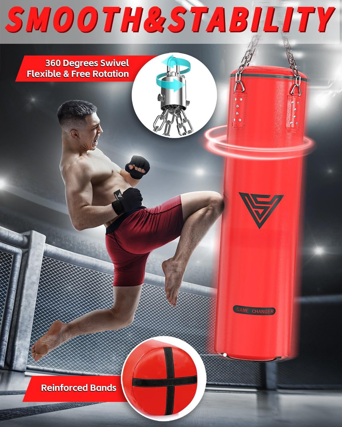 Punching Bag For Adults  4ft Pu Heavy Boxing Set 12oz Gloves Mma Muay Thai Kickboxing Home Gym Martial Art (unfilled)