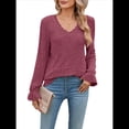 thumbnail image 2 of Blusas de Larga para Mujer, Holgadas, Elegantes, con Encaje y Cuello en V, Informales y A para Otoño Rojo Púrpura S, 2 of 10