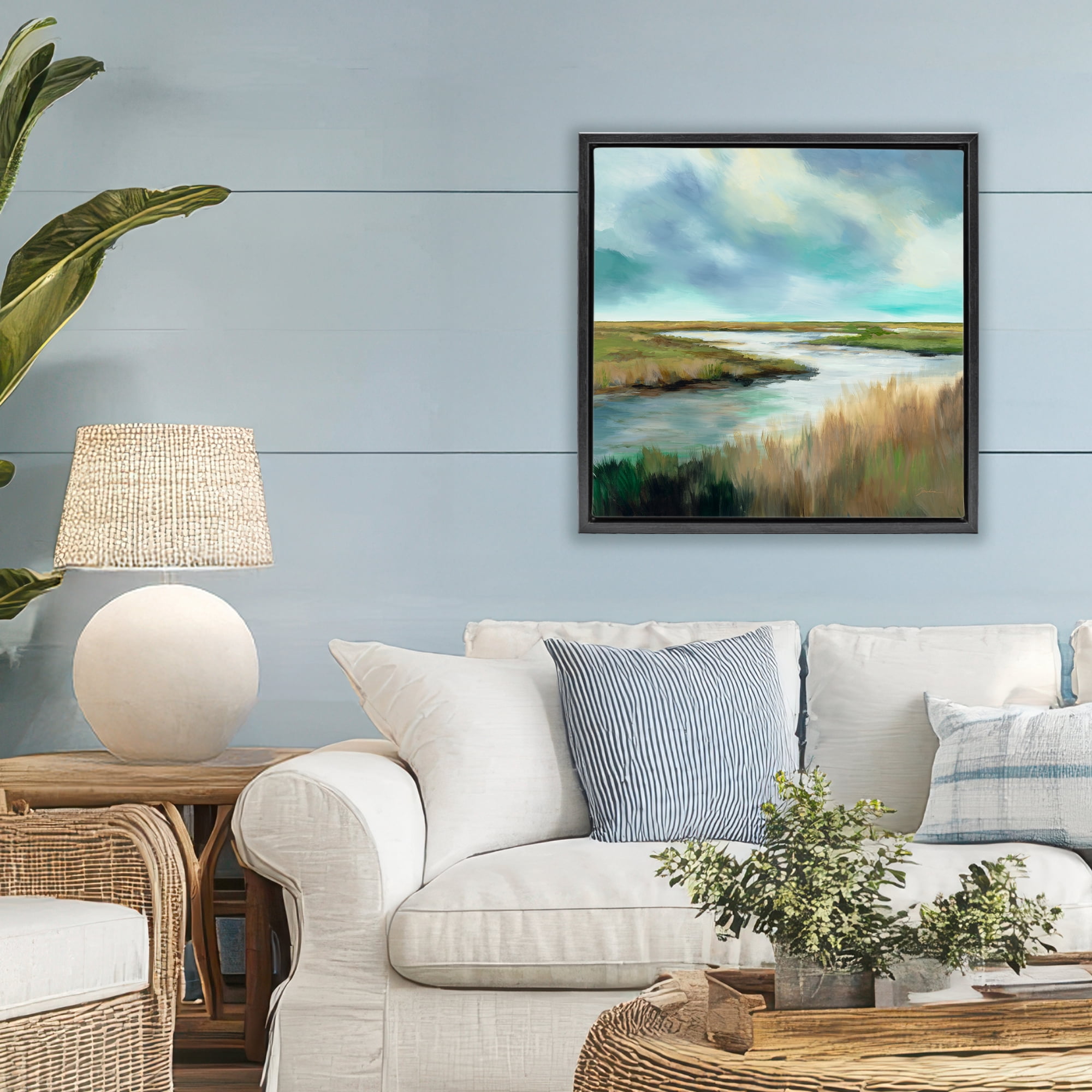 Stupell Industries Tranquil Meadow and Wetlands Black Framed Floater Canvas Wall Art, design by Liz Jardine