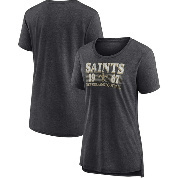 Women's Fanatics Heathered Charcoal New Orleans Saints Neck And Neck Scoop Neck T-Shirt