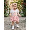 thumbnail image 5 of BemeyourBBs Newborn Baby Girl Litter Sister Outfits Infant Baby Girl Summer Clothes Letter Flower Watermelon Embroidery Short Sleeve Romper Elastic Waist Ruffles Skorts Skirt Headband Set, 5 of 9