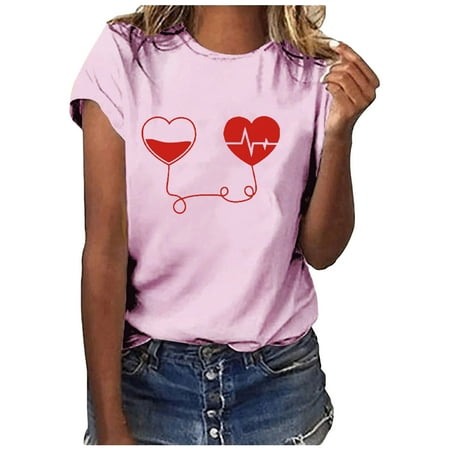 

Corset Top Maternity Shirts Valentine s Day Fashion Woman Causal Crew Neck Printing Blouse Short Sleeve T-Shirt Tops Womens Tank Tops Black Crop Top Clearance Pink M