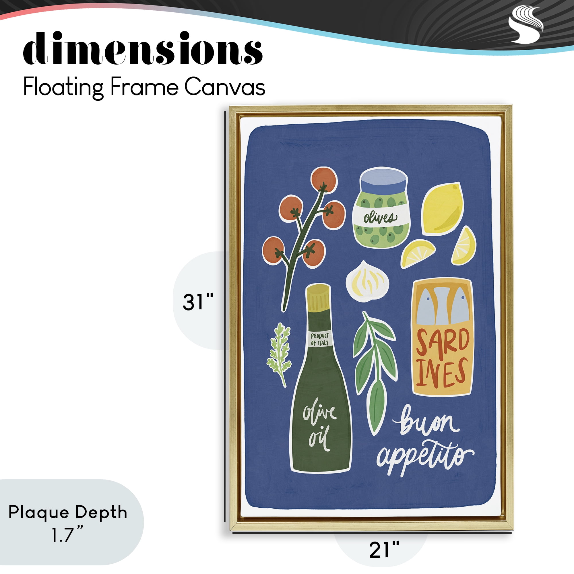 Stupell Industries Italian Kitchen Necessities Gold Framed Floater Canvas Wall Art, design by Amanda Houston