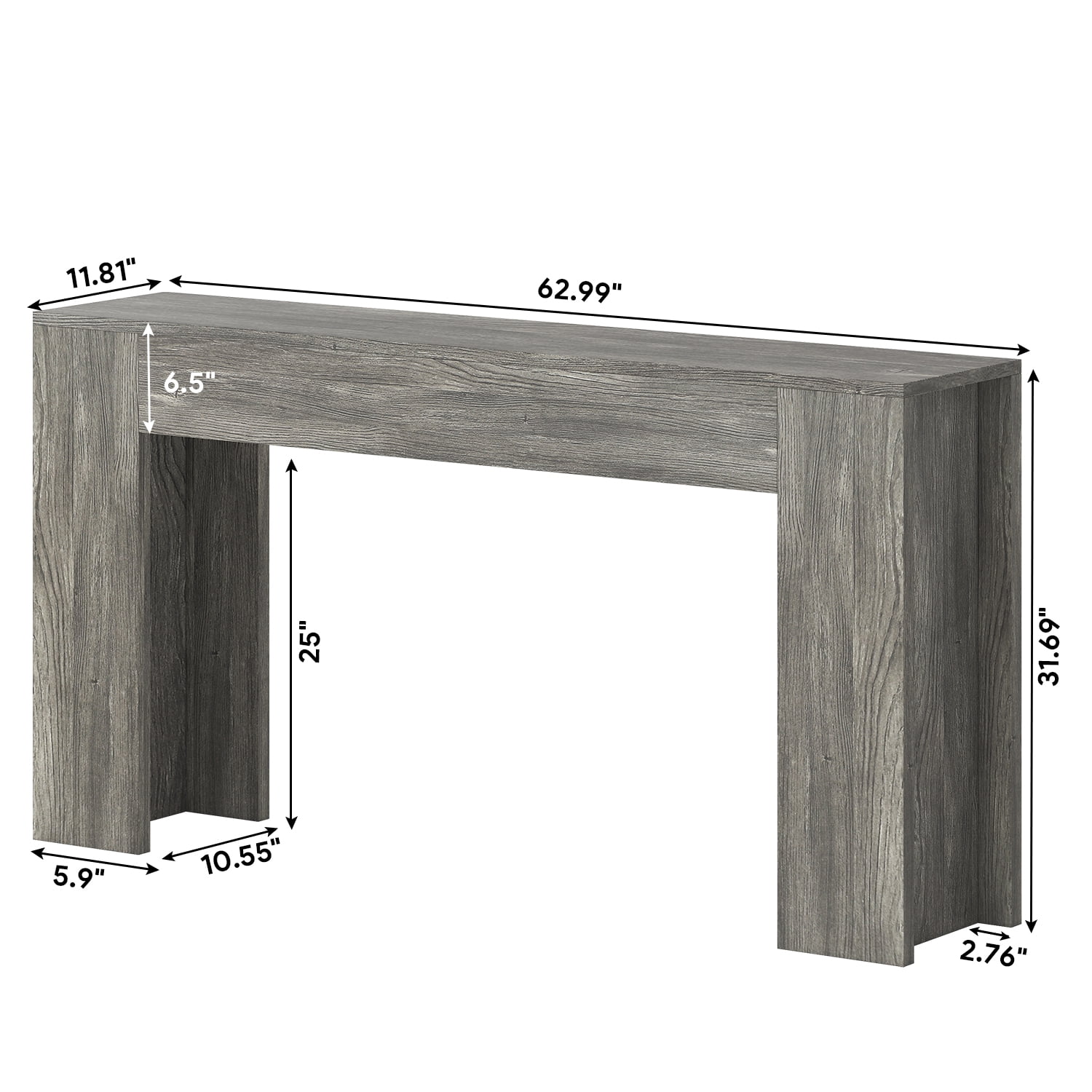 63-Inch Long Console Table with LED Light, Farmhouse Sofa Table Behind Couch, Wooden Console Table for Entryway Hallway Entrance Living Room, Gray