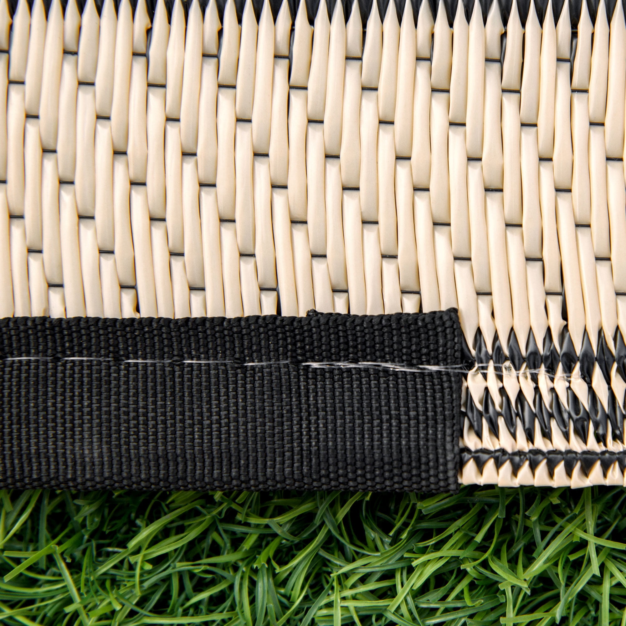 Outsunny Outdoor Rug, 9' x 18' Plastic Rug, Black & Beige