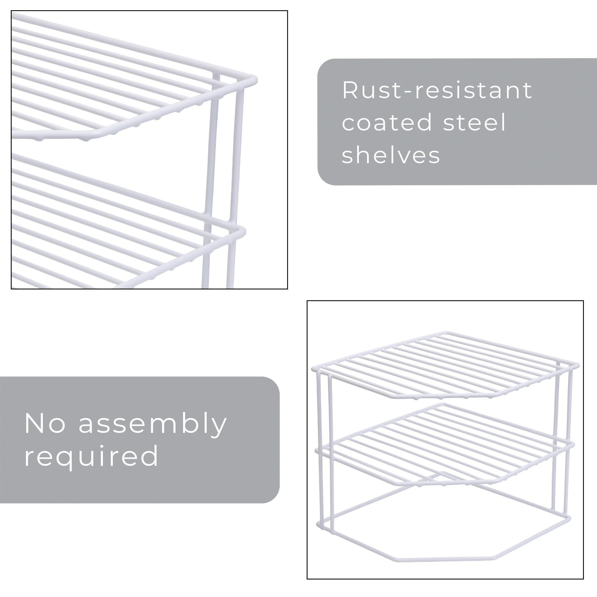 Smart Design 3-Tier Kitchen Corner Shelf Rack - 9 x 8 inch - White