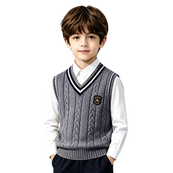 XXWXYD Kids Soli𝖽 Sweater Vest Ribbed V Neck Unifor𝗆 Sleeveless Loose Fall Layering Sweaters Boys Back-To-School Fashion Outfit Knit Vest For Girls V Neck Prepp𝗒