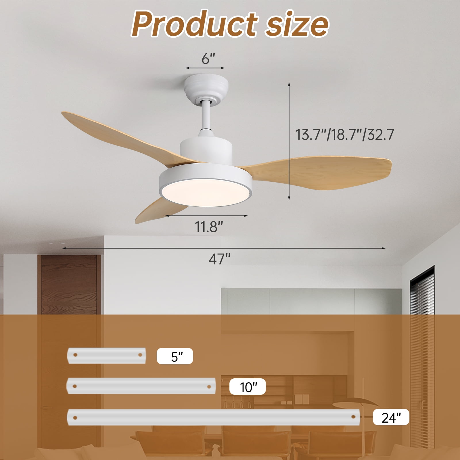 Sofucor 47-Inch Modern Ceiling Fan with LED Dimmable Lights, Remote, Reversible, 3CCT, Quiet 6 Speeds