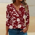 thumbnail image 6 of 3/4 Sleeve Casual T Shirts for Women Plus Size Tops Graphic Printed V Neck Tees Summer Fall Casual Tshirts (L, Red|Floral), 6 of 6