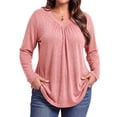 thumbnail image 2 of WellSize Womens Plus Size Tops Casual Pleated V Neck Fall Blouse Tunic Long Sleeve Shirts, 2 of 7