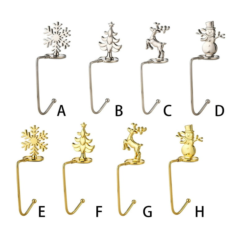 Set Of 4 Heavy Weighted Christmas Stocking Holders – Snowflake, Snowman, Tree, Deer Mantel Hooks (Silver)