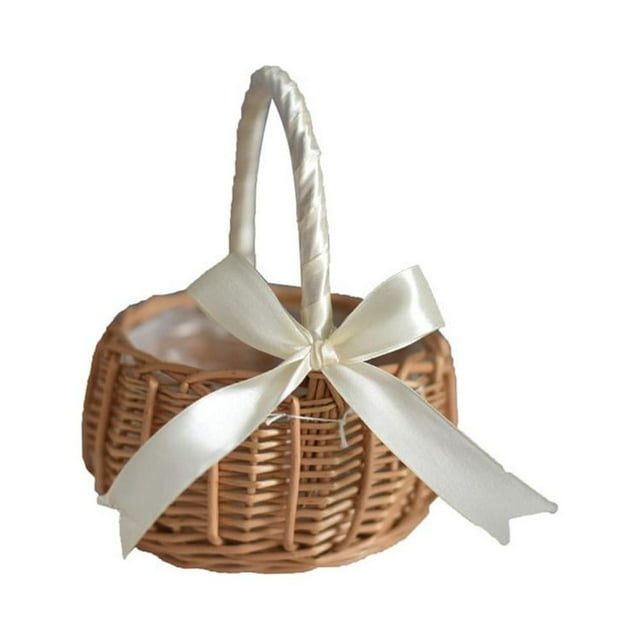 Rattan Flower Basket, Handwoven Basket with Plastic Insert, Dried Artificial Flower Arrangement, Picnic Storage, Multifunctional