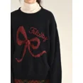 thumbnail image 4 of Suéter de punto con lazo bordado y gráfico de ADAgirl para mujer, jersey negro de cuello redondo, ropa vintage de manga larga para invierno y Navidad, 4 of 5