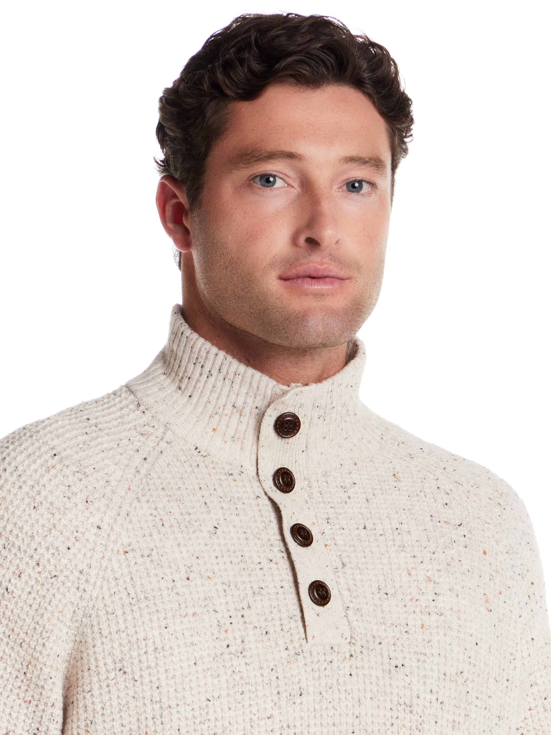 Frontier Threads Men's Donegal Button Mock Neck Sweater
