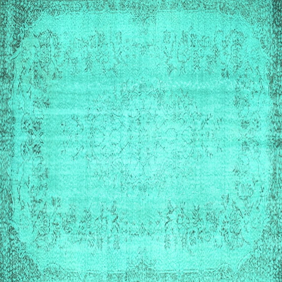 Ahgly Company Indoor Square Abstract Turquoise Blue Contemporary Area Rugs, 5' Square