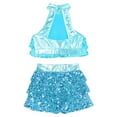 thumbnail image 4 of Hansber Kids Girls Lyrical Dance Outfits Shiny Sequins Modern Dance Dress Dancewear Latin Jazz Crop Blue 14, 4 of 5