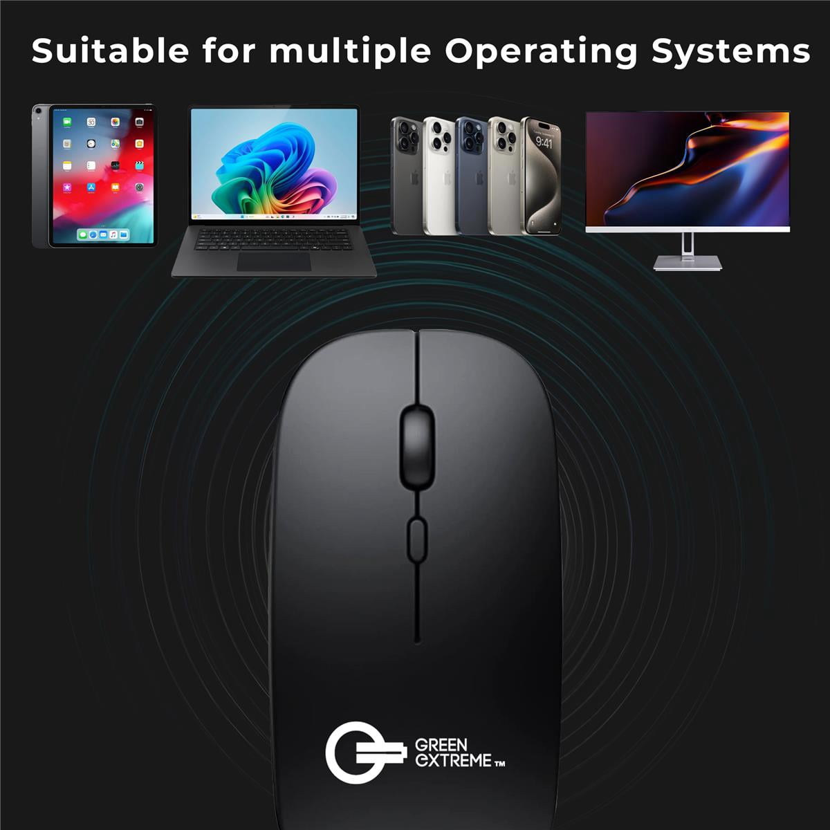 Green Extreme Wireless Ergonomic Mouse, Bluetooth 5.0 and 2.4G (Black)
