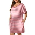 thumbnail image 4 of Daystry Women's Striped Fashion V Neck Loose Short Sleeve T Shirt Dress with Pocket for Women, 4 of 13