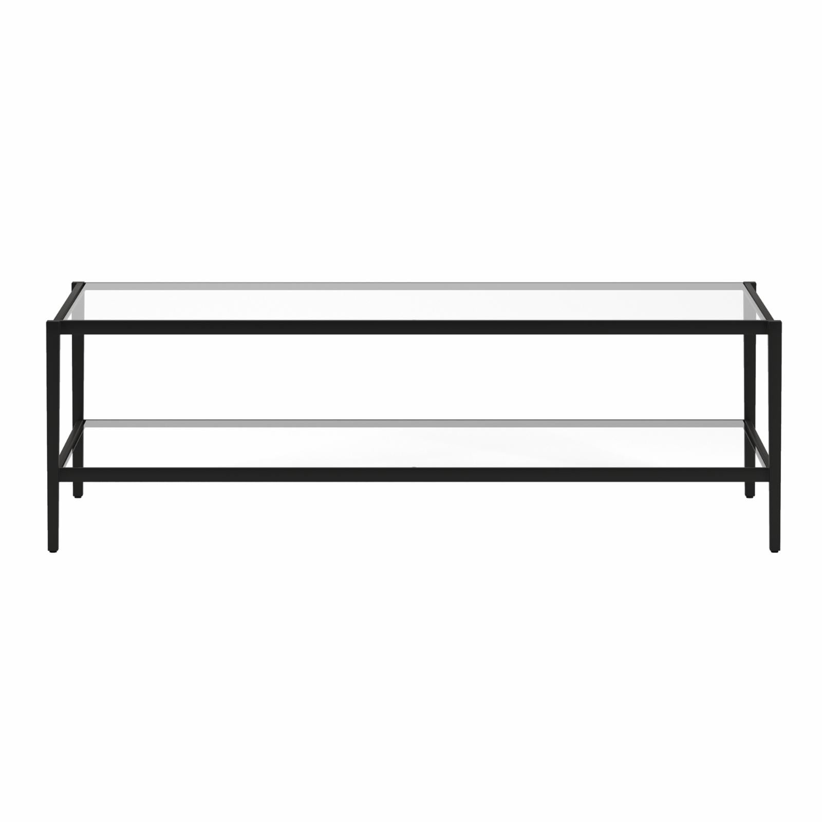 Evelyn&Zoe Hera 54" Wide Rectangular Coffee Table with Glass Shelf, Blackened Bronze