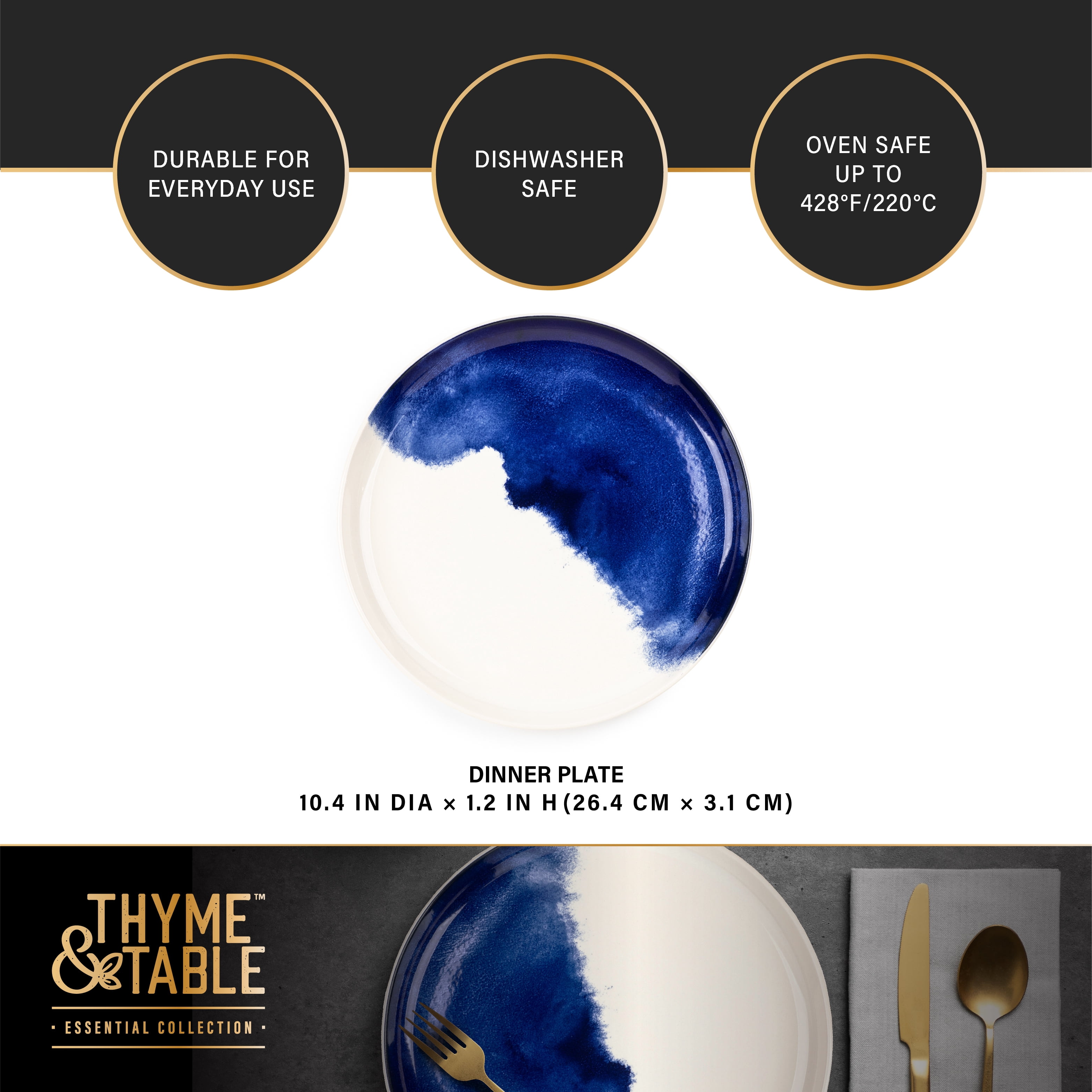 Thyme & Table Blue Drip Stoneware Round Dinner Plate
