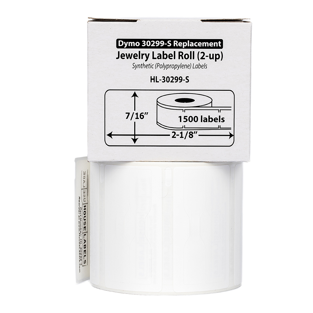 HOUSELABELS Compatible DYMO 30299 Jewelry Labels (7/16" x 2-1/8") in POLYPROPYLENE, permanent adhesive, compatible with DYMO LW 450, 4XL, Rollo & Zebra Desktop Printers, 100 Rolls /150000 Labels