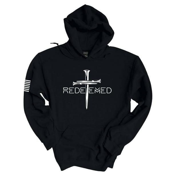 Mens Christian Hoodie Redeemed Nail Cross Hooded Sweatshirt Hoodie