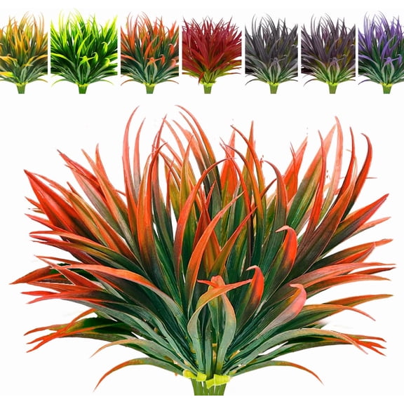 10-piece set of outdoor artificial plants, UV-protected artificial tall grass, artificial tropical flowers, shrubs, decorations for autumn, winter, and summer, flower pots for patios, front doors,